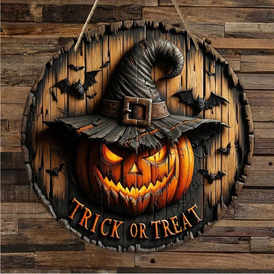 Halloween Wooden Wreath - Retro Pumpkin Head Decoration