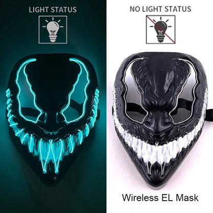 Wireless Neon LED Purge Mask - Glow in Dark Halloween Mask - Bascora