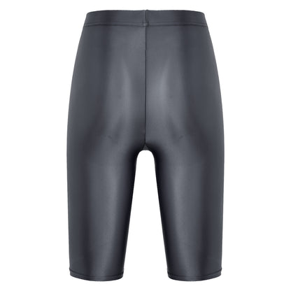 Women's High Waist Swim Shorts - Glossy Athletic Leggings Swimwear - Bascora