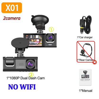 1080P Car DVR 3 Camera Dash Cam | Night Vision | GPS - Bascora