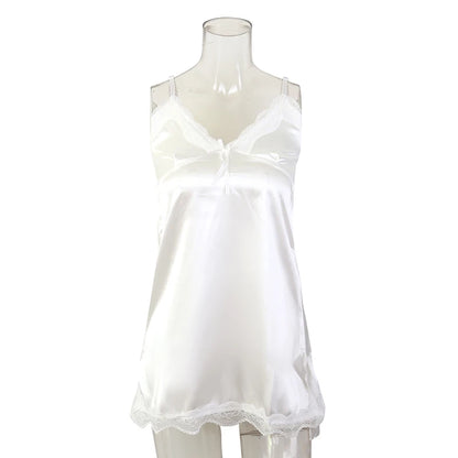 Women's Lace V-Neck Nightdress - Sleeveless Sleepwear - Bascora