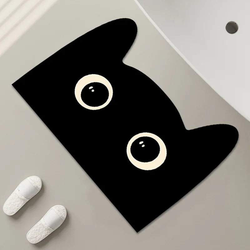 Cat-Themed Diatomaceous Earth Bath Mat - Black Cartoon Design