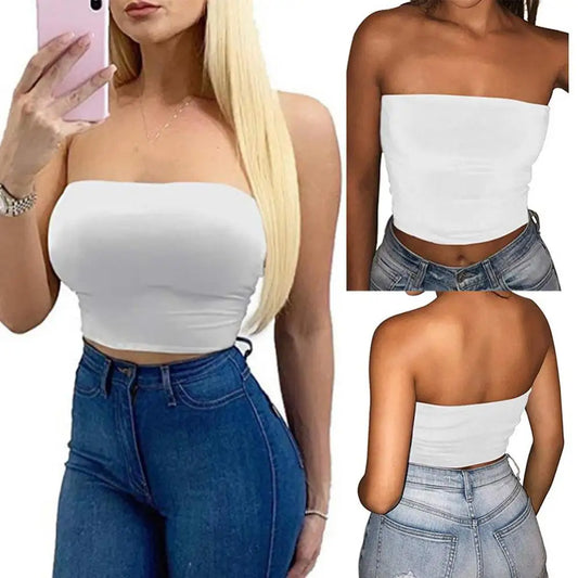Women's Mini Bustier Tube Top - Strapless Elastic Crop