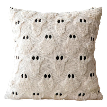 Halloween Ghost Pumpkin Pillowcase - Plush Faux Fur Pillow Cover - Bascora