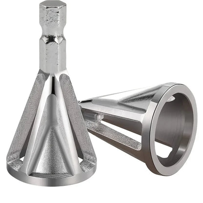 Metal cone-shaped tool with hexagonal head on a white background