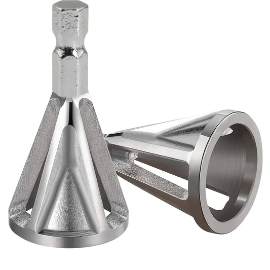 Metal cone-shaped tool with hexagonal head on a white background