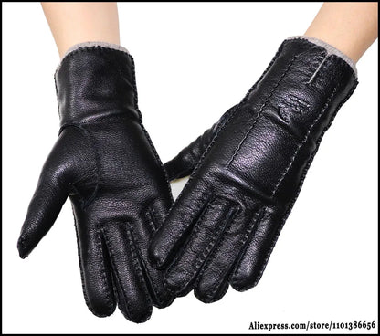 Guantes de piel auténtica de ciervo con textura - Unisex con forro de lana