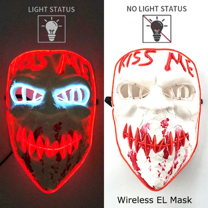 Wireless Neon LED Purge Mask - Glow in Dark Halloween Mask - Bascora