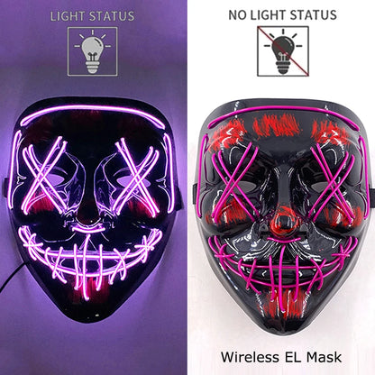 Wireless Neon LED Purge Mask - Glow in Dark Halloween Mask - Bascora