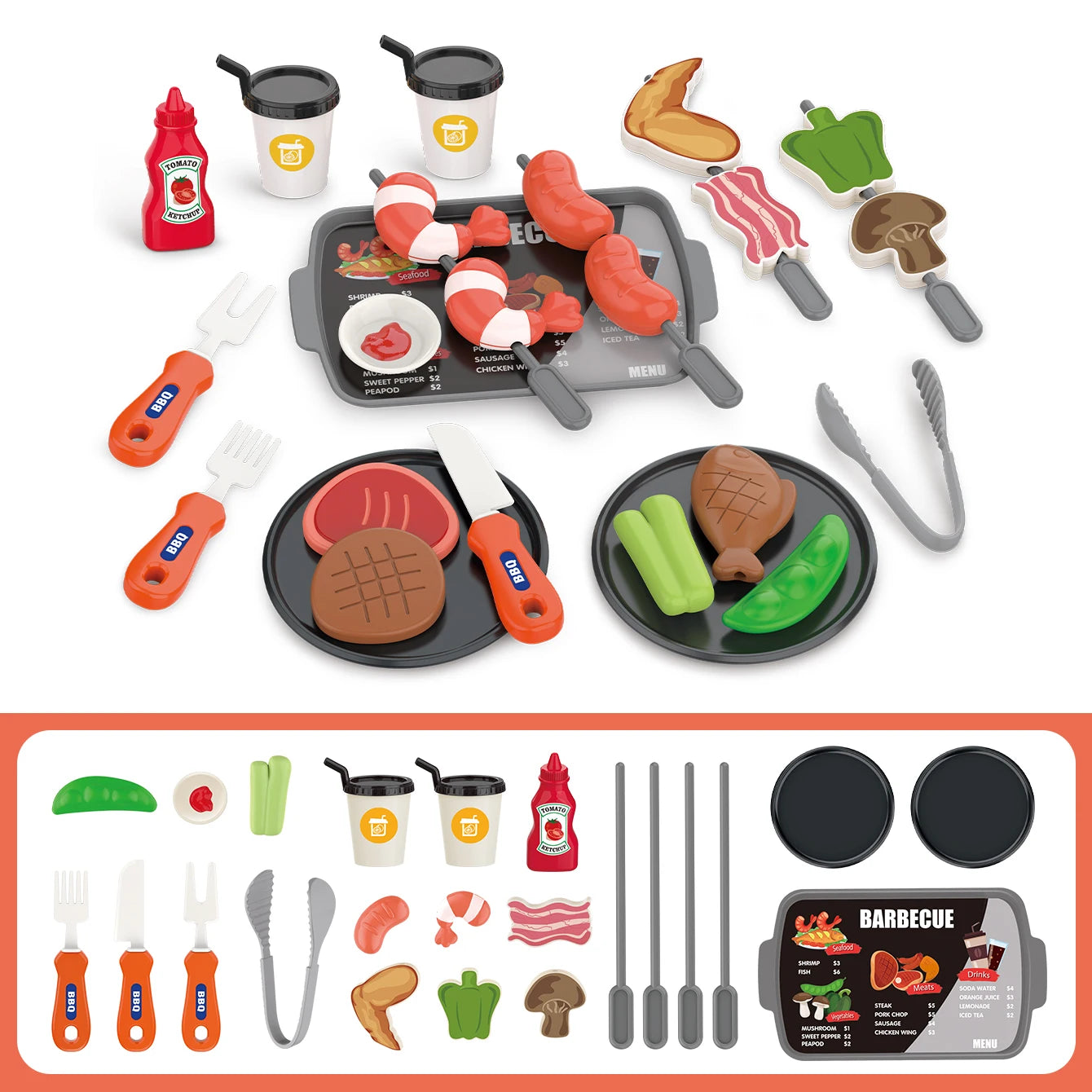 Pretend Play Kitchen Food Toy Set - Barbecue Pizza Sushi Playset