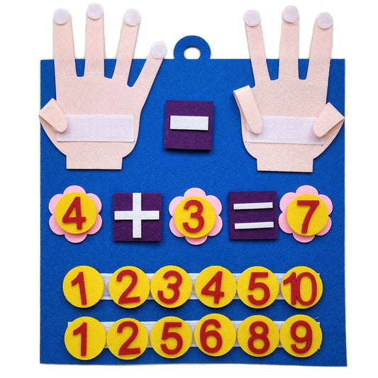 Educational children's board with number and equality symbols on a blue background