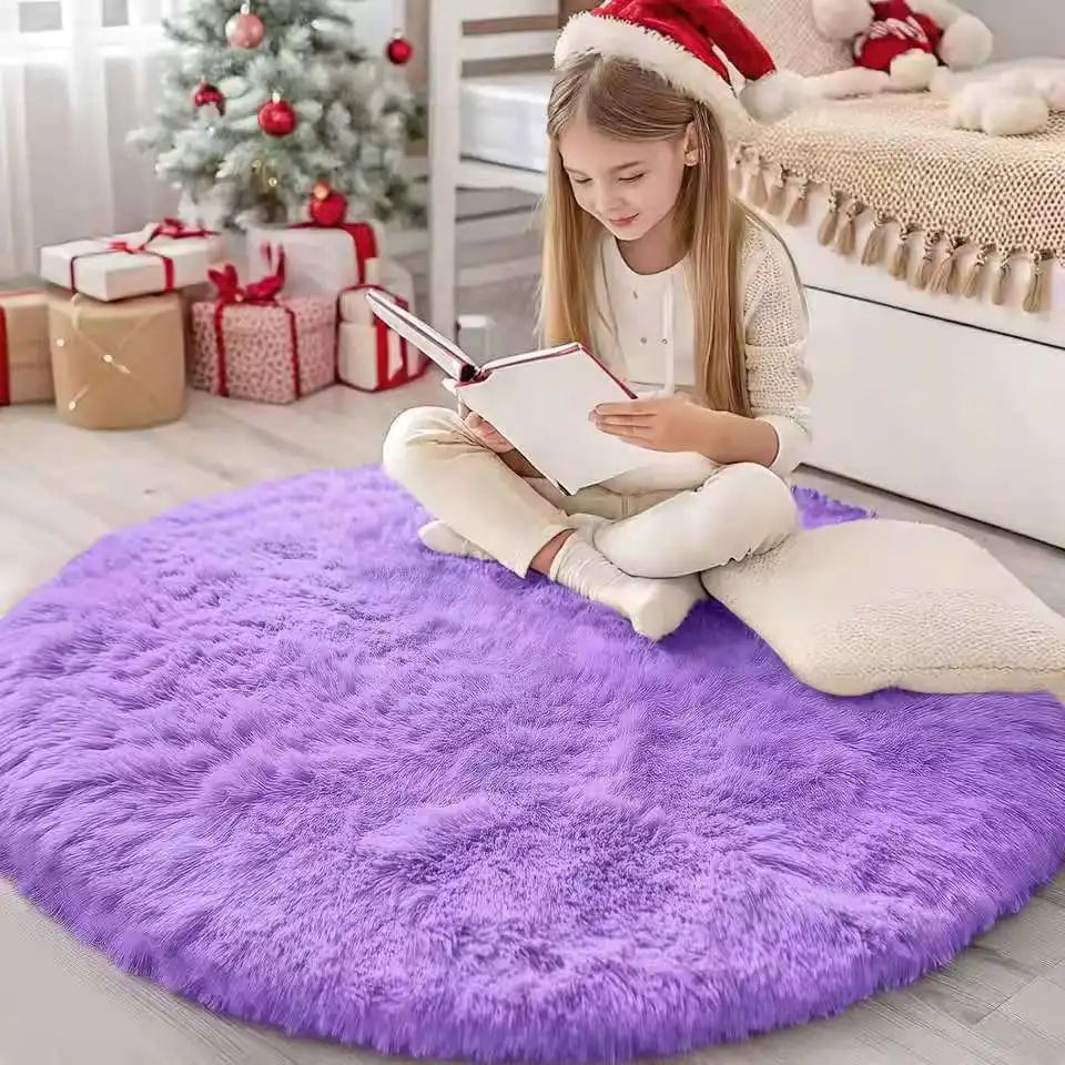 Fluffy Round Rugs for Girls - Soft Shaggy Bedroom Carpet