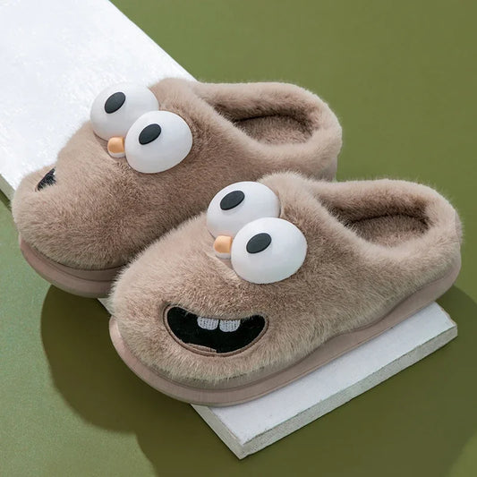 Funny Cartoon Winter Slippers - Men's Platform Slides