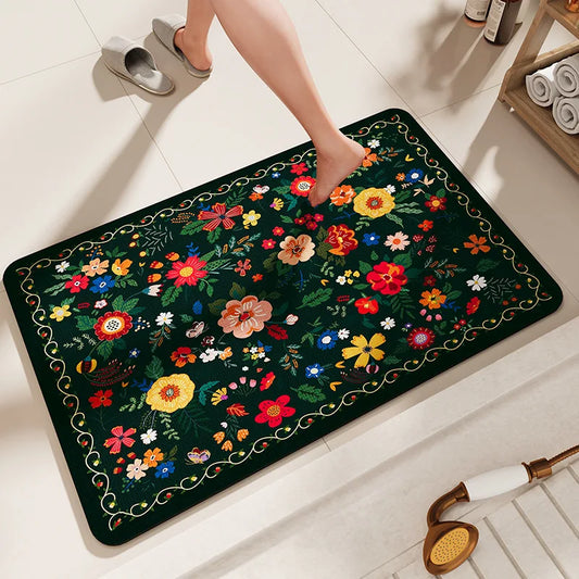 Diatomaceous Earth Stone Bath Mat - Flower Design Quick-Drying Carpet