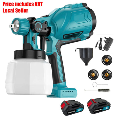Cordless Electric Paint Spray Gun - 18V Makita Compatible with 2 Batteries