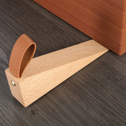 Solid Wood Door Stopper - Non-Slip Baby Safety Wedge with Leather Rope - Bascora