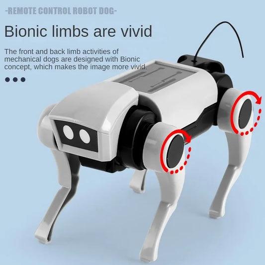 Remote control robot dog with bionic limbs on a light blue background