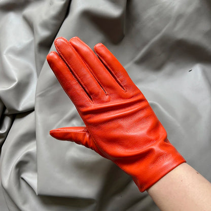 Guantes elegantes de piel de cordero con forro fino para mujer - Piel de oveja auténtica