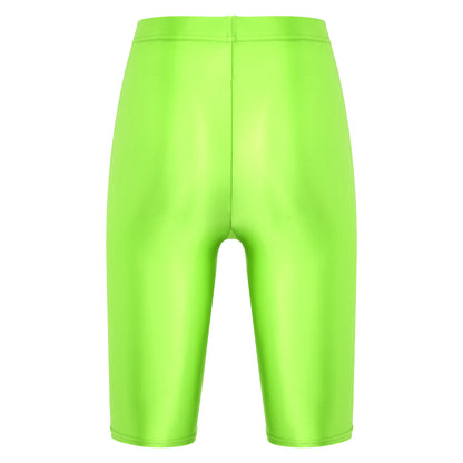 Women's High Waist Swim Shorts - Glossy Athletic Leggings Swimwear - Bascora
