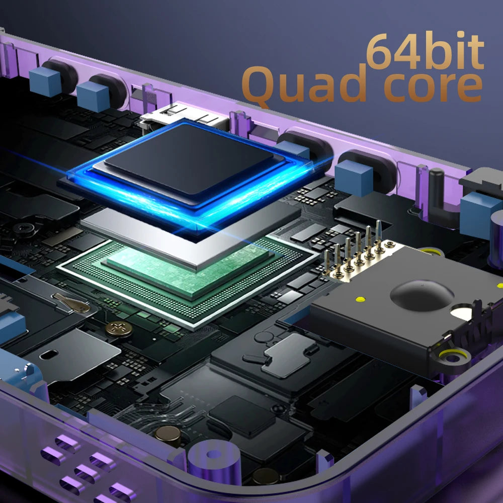 Close-up of a computer motherboard with a 64-bit quad-core processor.