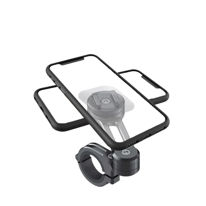 Phone mount with phone case on a white background