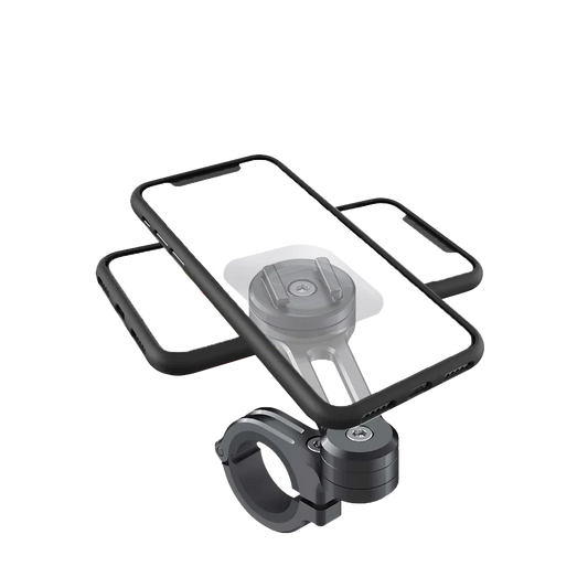 Phone mount with phone case on a white background