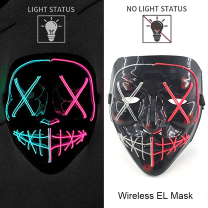 Wireless Neon LED Purge Mask - Glow in Dark Halloween Mask - Bascora