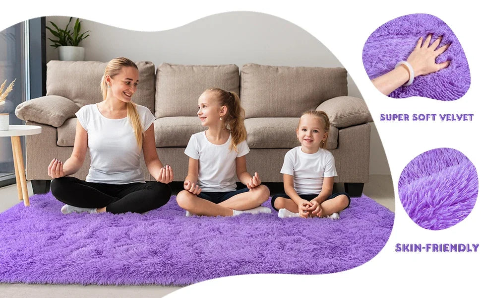 Fluffy Round Rugs for Girls - Soft Shaggy Bedroom Carpet