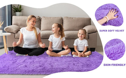 Fluffy Round Rugs for Girls - Soft Shaggy Bedroom Carpet - Bascora
