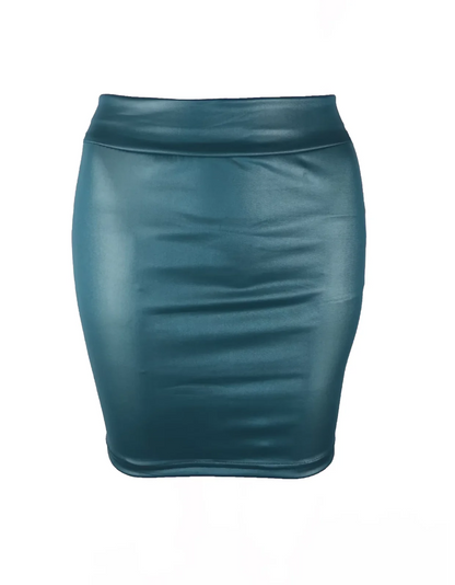 Leather Look Mini Skirt - High Waist PU Fashion Skirt - Bascora