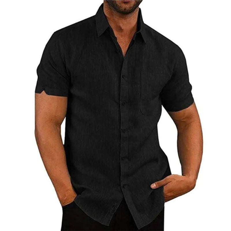 Men's Linen Short Sleeve Shirt - Cotton Blend Casual S-3XL