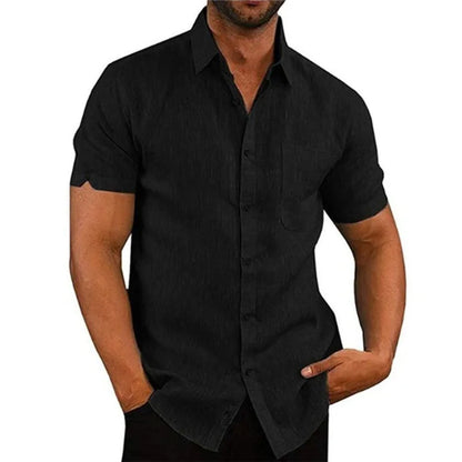 Men's Linen Short Sleeve Shirt - Cotton Blend Casual S-3XL - Bascora