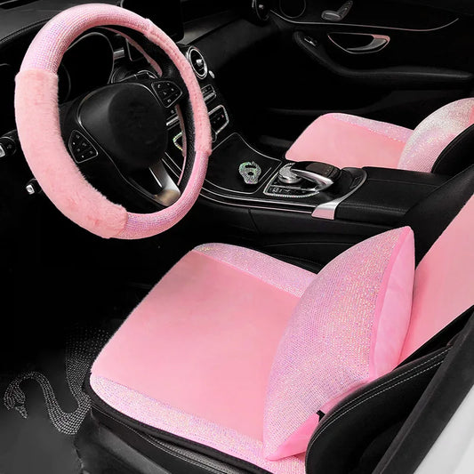 Crystal Diamond Car Seat Covers - Pink Plush Set