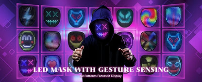 LED Mask with Gesture Sensing - Transforming Halloween Mask - Bascora