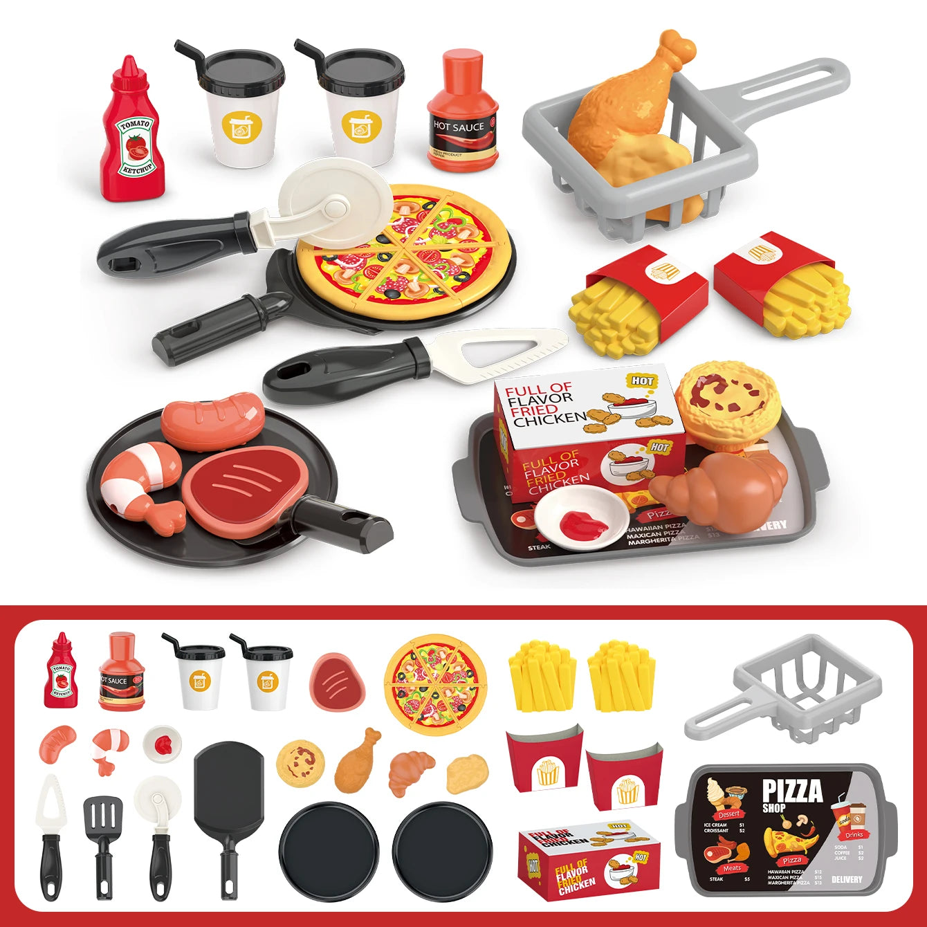 Pretend Play Kitchen Food Toy Set - Barbecue Pizza Sushi Playset