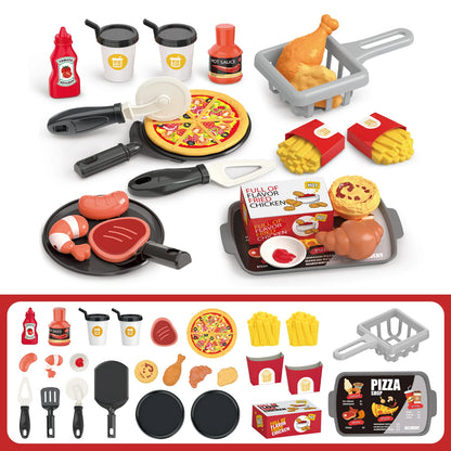 Pretend Play Kitchen Food Toy Set - Barbecue Pizza Sushi Playset - Bascora