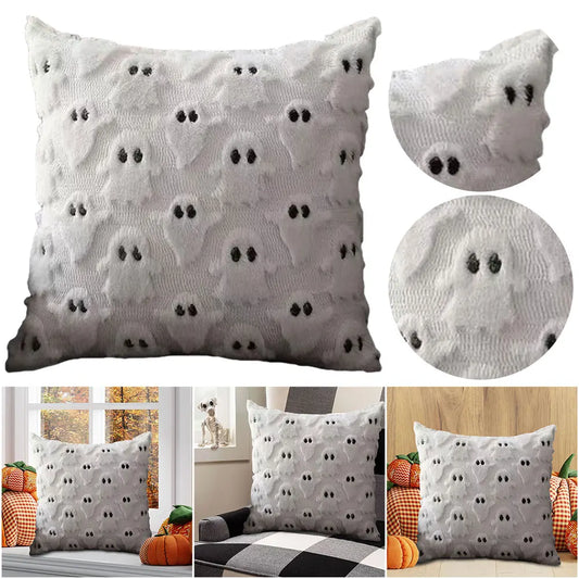 Halloween Ghost Pumpkin Pillowcase - Plush Faux Fur Pillow Cover