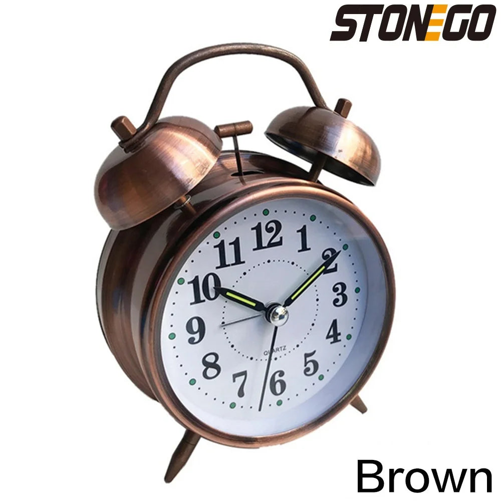 Vintage Twin Bell Alarm Clock - Loud Metal Desk Clock with Backlight