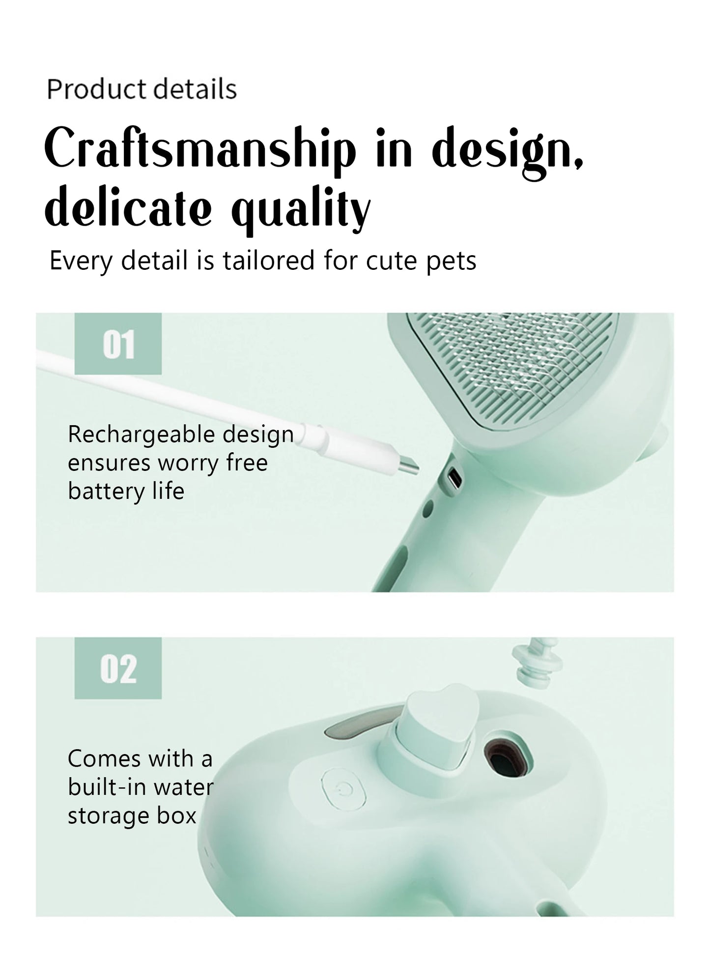 Cepillo de masaje a vapor para mascotas - Cabezal redondo seguro con spray depilatorio
