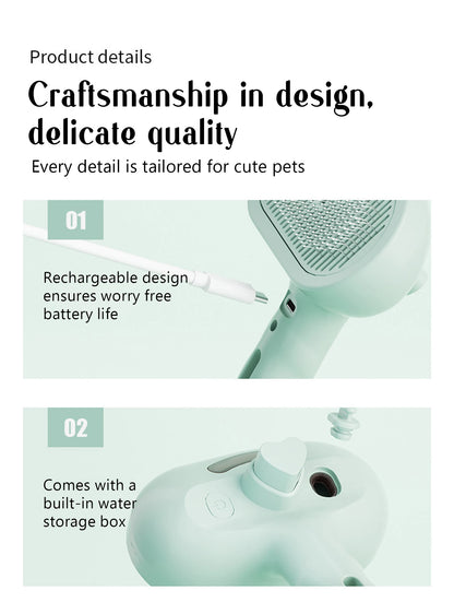 Steam Massage Pet Brush - Safe Round Head with Spray Hair Removal - Bascora