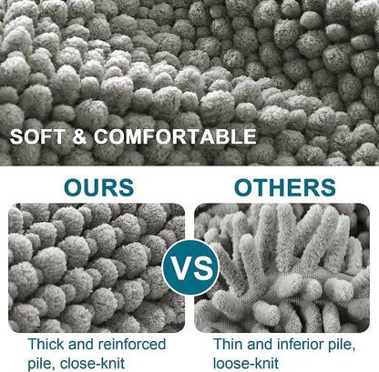 Plush Microfiber Bathroom Carpet - Machine Washable Chenille Mat - Bascora