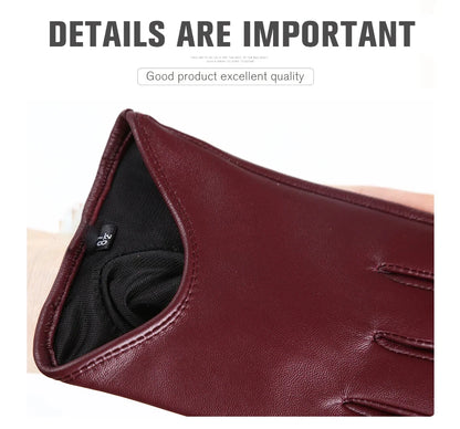 Guantes de cuero de moda para mujer: mitones cálidos de invierno