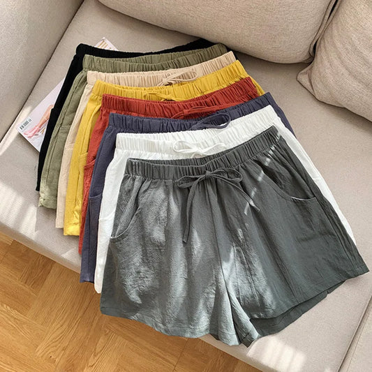 Women's Cotton Linen Shorts - High Waist Casual Workout