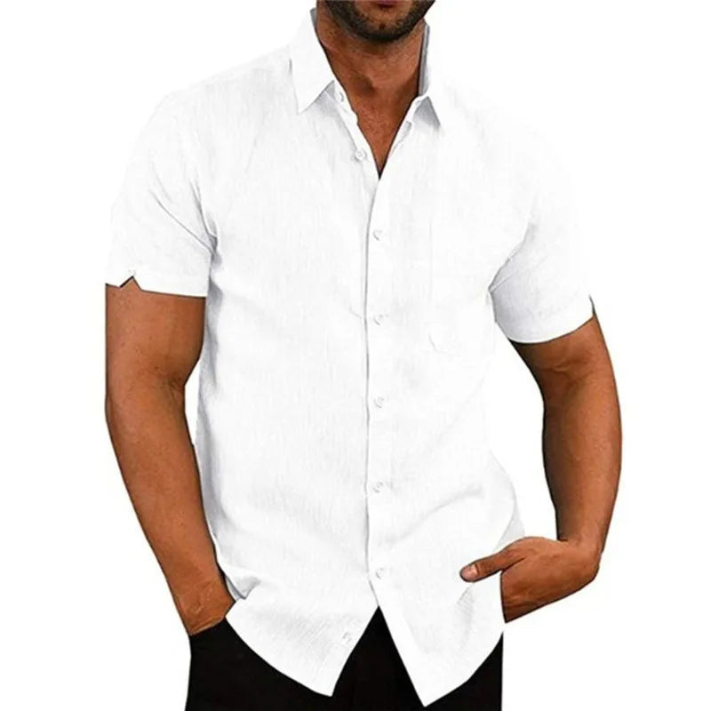 Men's Linen Short Sleeve Shirt - Cotton Blend Casual S-3XL
