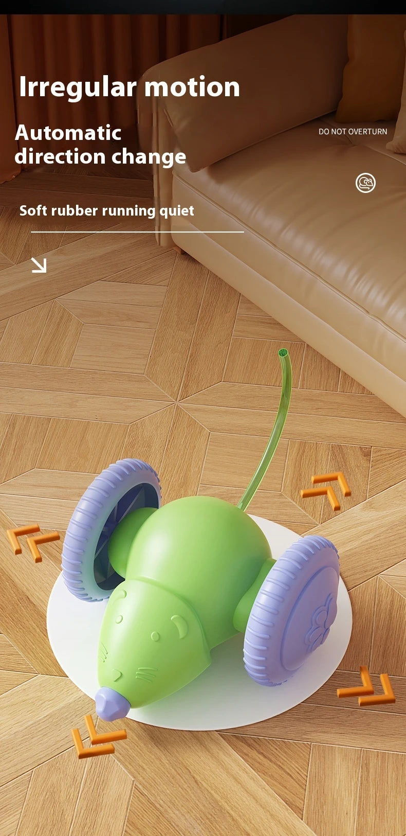 Juguete interactivo para gatos con forma de ratón eléctrico (recargable y con función antiobstáculos)