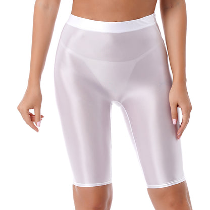 Women's High Waist Swim Shorts - Glossy Athletic Leggings Swimwear - Bascora