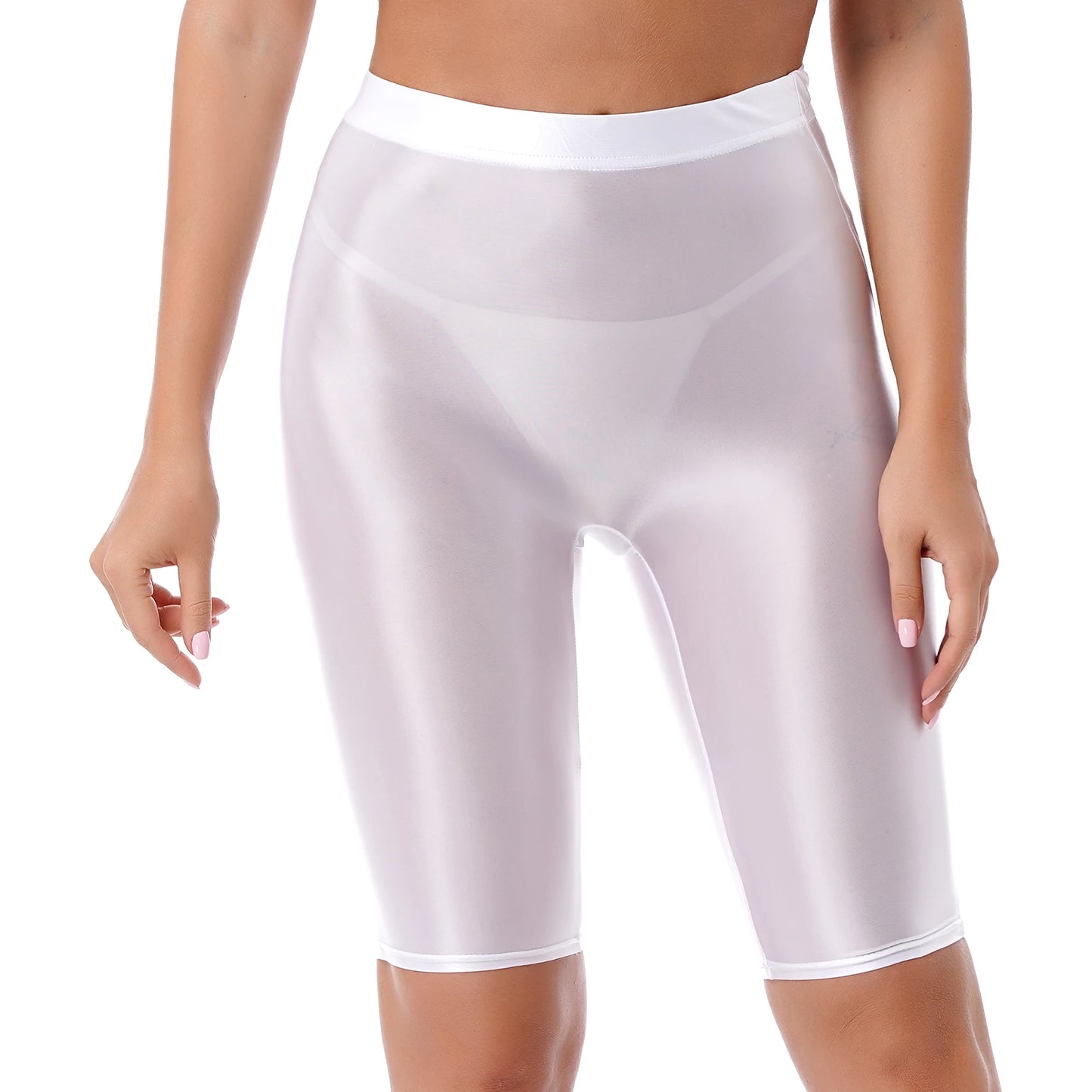 Women's High Waist Swim Shorts - Glossy Athletic Leggings Swimwear