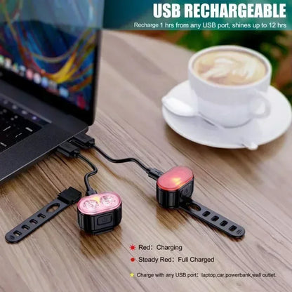 Bike Light Set - USB Rechargeable Front and Rear Lamp - Bascora