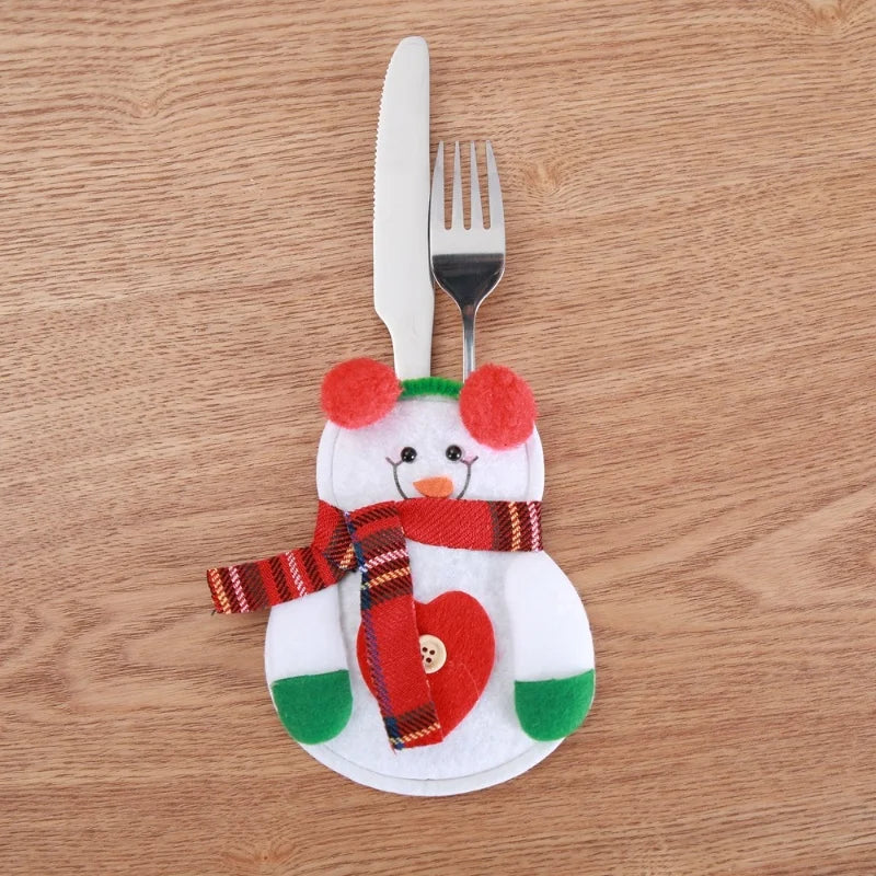 Christmas Cutlery Holder Bag - Santa Hat Fork Knife Sleeves