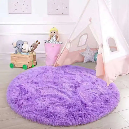 Fluffy Round Rugs for Girls - Soft Shaggy Bedroom Carpet - Bascora